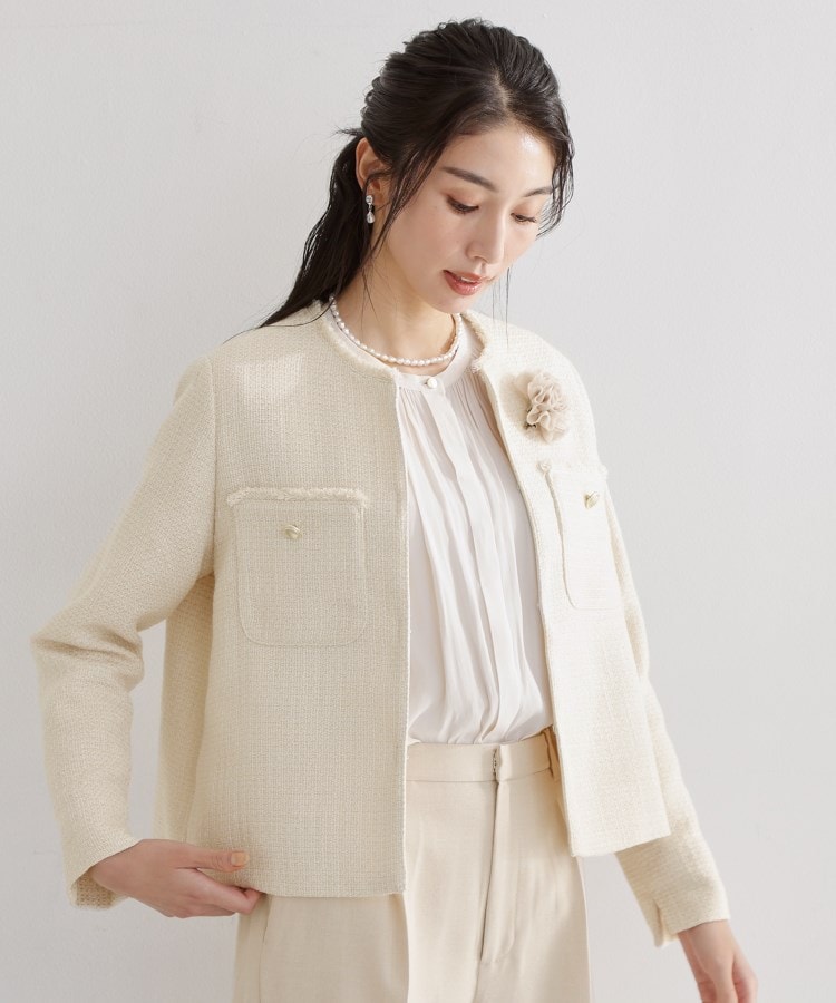 ザ ショップ ティーケー  (ウィメン) THE SHOP TK(Women) ツイードノーカラージャケット （ネイビー(094)） ネイビー(094)