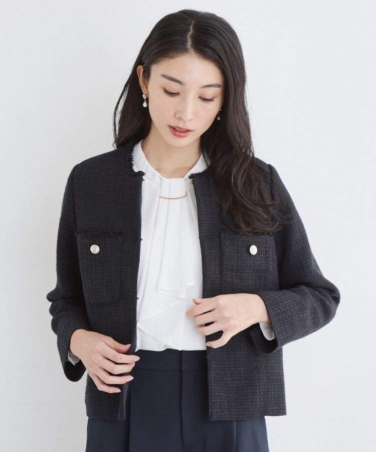 ザ ショップ ティーケー  (ウィメン) THE SHOP TK(Women) ツイードノーカラージャケット （ネイビー(094)） ネイビー(094)