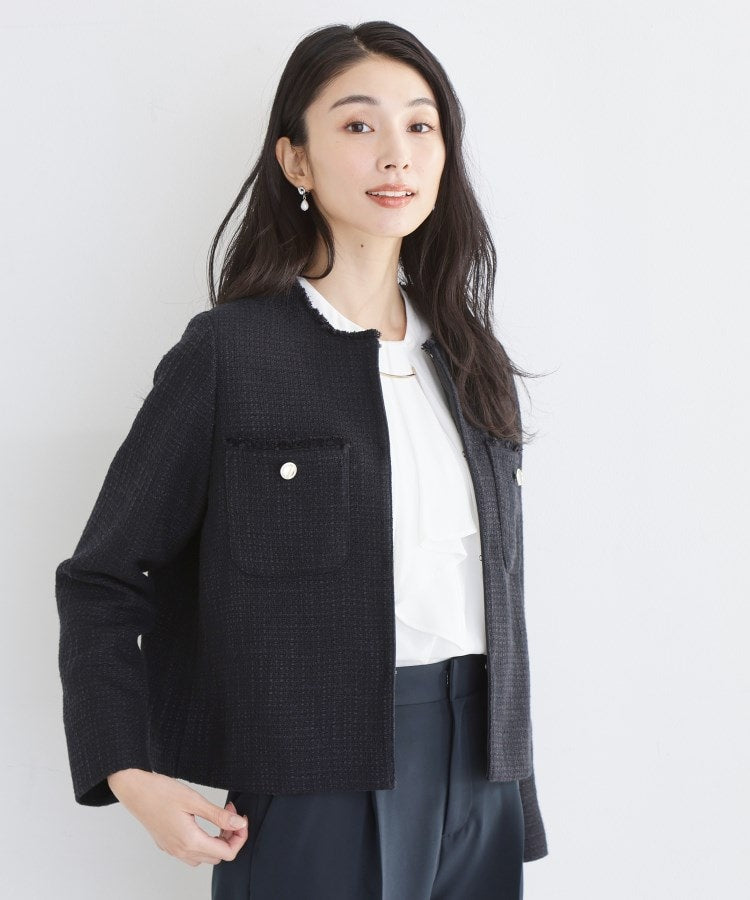 ザ ショップ ティーケー  (ウィメン) THE SHOP TK(Women) ツイードノーカラージャケット （ネイビー(094)） ネイビー(094)