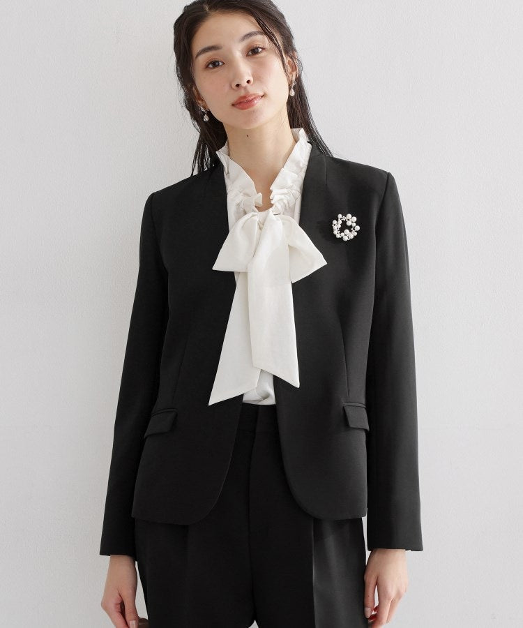 ザ ショップ ティーケー  (ウィメン) THE SHOP TK(Women) 【セットアップ可/洗濯機可/イージーケア/防汚加工】ダブルクロス ノーカラージャケット （ブラック(019)） ブラック(019)