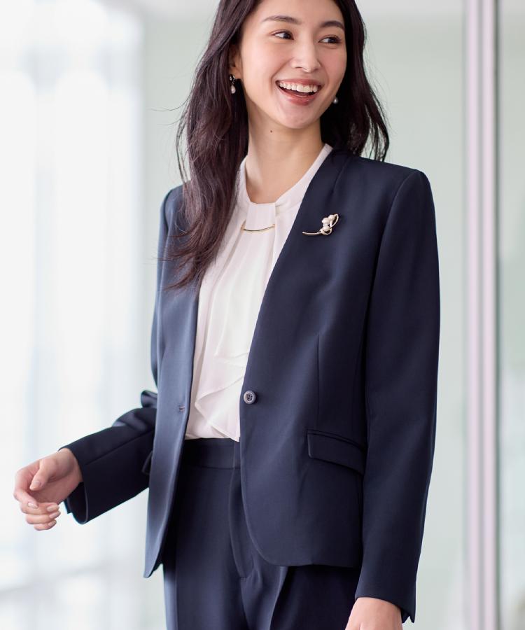 ザ ショップ ティーケー  (ウィメン) THE SHOP TK(Women) 【セットアップ可/洗濯機可/イージーケア/防汚加工】ダブルクロス ノーカラージャケット （ブラック(019)） ブラック(019)