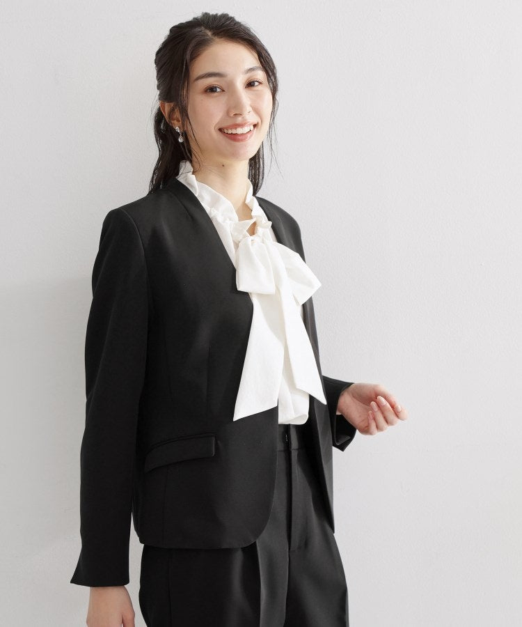 ザ ショップ ティーケー  (ウィメン) THE SHOP TK(Women) 【セットアップ可/洗濯機可/イージーケア/防汚加工】ダブルクロス ノーカラージャケット （ブラック(019)） ブラック(019)