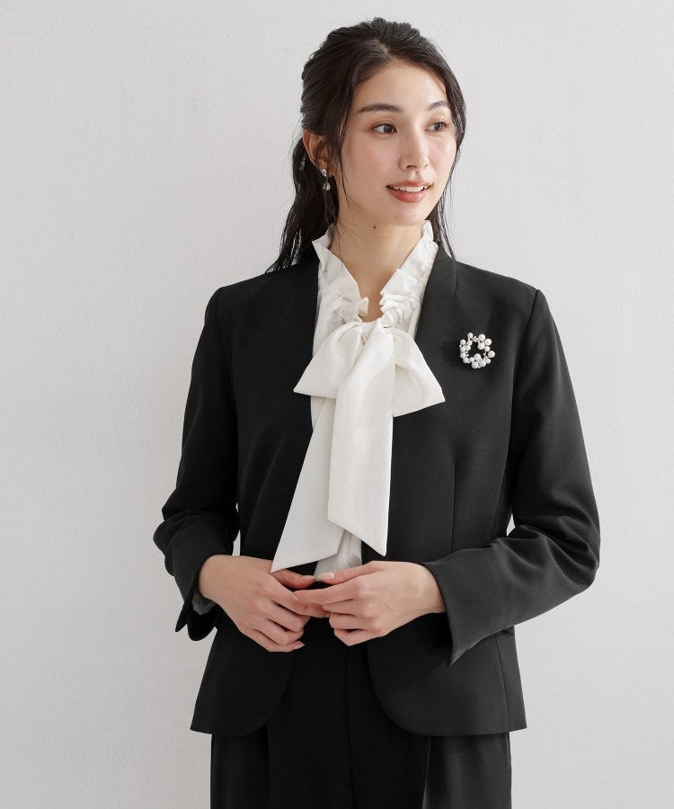 ザ ショップ ティーケー  (ウィメン) THE SHOP TK(Women) 【セットアップ可/洗濯機可/イージーケア/防汚加工】ダブルクロス ノーカラージャケット （ブラック(019)） ブラック(019)