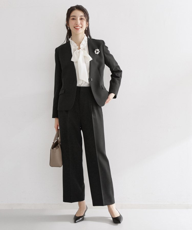 ザ ショップ ティーケー  (ウィメン) THE SHOP TK(Women) 【セットアップ可/洗濯機可/イージーケア/防汚加工】ダブルクロス ノーカラージャケット （ブラック(019)） ブラック(019)