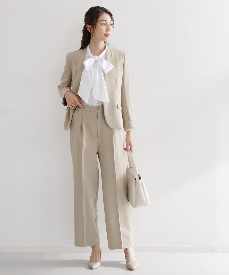 ザ ショップ ティーケー  (ウィメン) THE SHOP TK(Women) 【セットアップ可/洗濯機可/イージーケア/防汚加工】ダブルクロス ノーカラージャケット （ブラック(019)） ブラック(019)