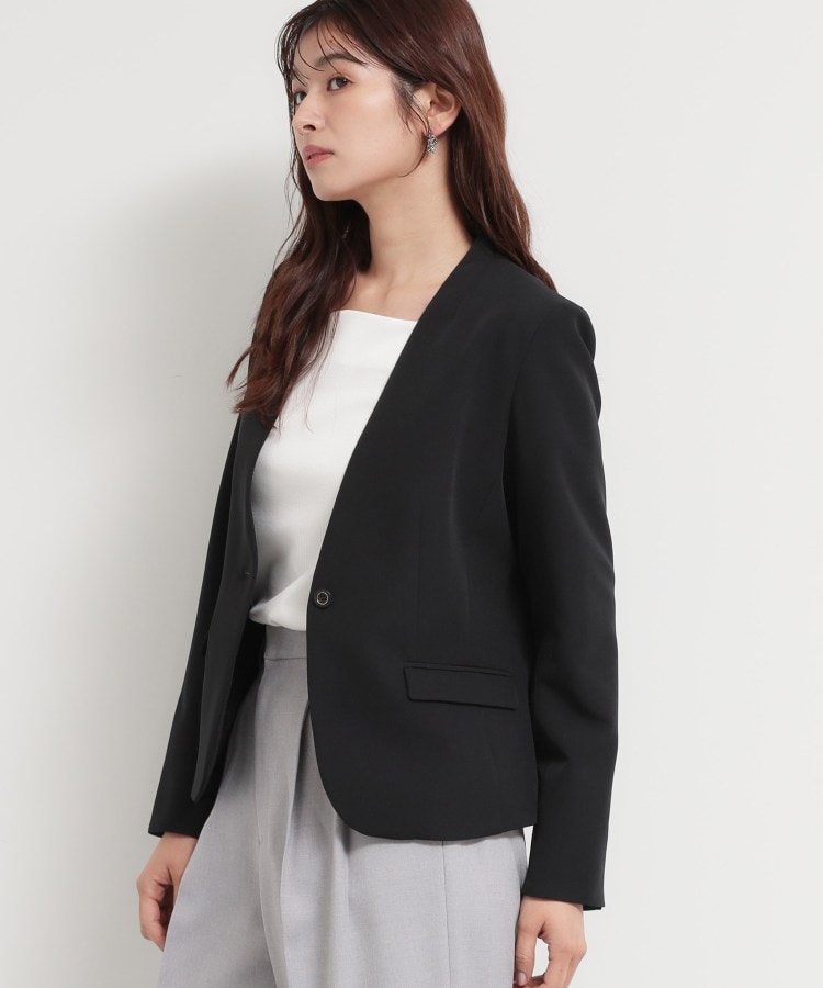ザ ショップ ティーケー  (ウィメン) THE SHOP TK(Women) 【セットアップ可/洗濯機可/イージーケア/防汚加工】ダブルクロス ノーカラージャケット （ブラック(019)） ブラック(019)