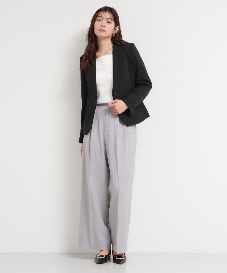 ザ ショップ ティーケー  (ウィメン) THE SHOP TK(Women) 【セットアップ可/洗濯機可/イージーケア/防汚加工】ダブルクロス ノーカラージャケット （ブラック(019)） ブラック(019)