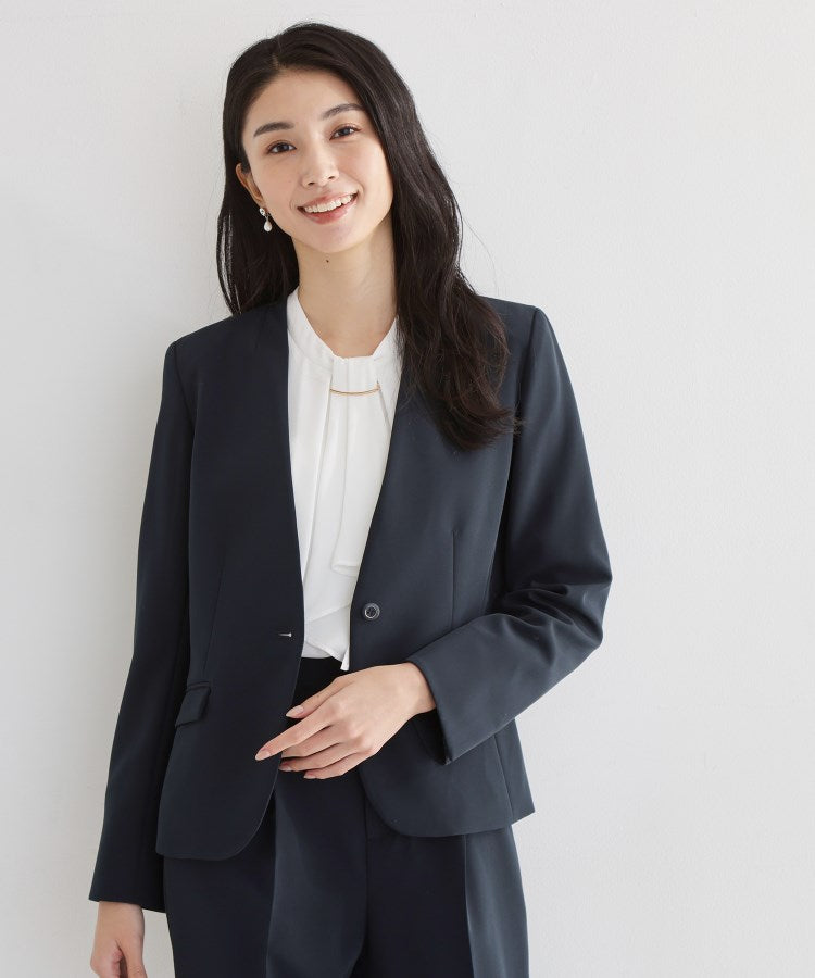ザ ショップ ティーケー  (ウィメン) THE SHOP TK(Women) 【セットアップ可/洗濯機可/イージーケア/防汚加工】ダブルクロス ノーカラージャケット （ブラック(019)） ブラック(019)