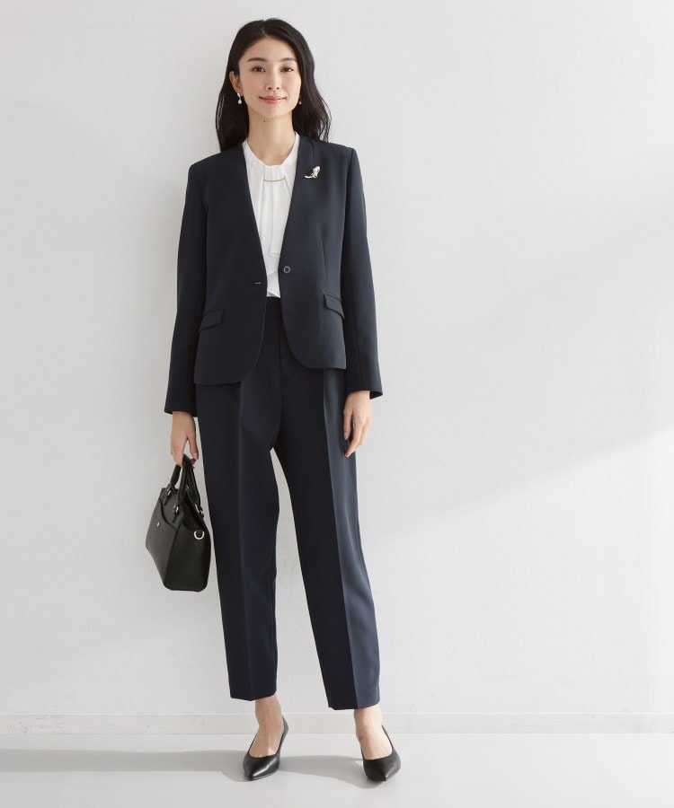 ザ ショップ ティーケー  (ウィメン) THE SHOP TK(Women) 【セットアップ可/洗濯機可/イージーケア/防汚加工】ダブルクロス ノーカラージャケット （ブラック(019)） ブラック(019)