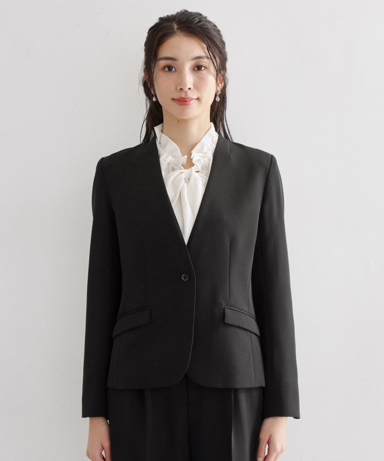 ザ ショップ ティーケー  (ウィメン) THE SHOP TK(Women) 【セットアップ可/洗濯機可/イージーケア/防汚加工】ダブルクロス ノーカラージャケット （ブラック(019)） ブラック(019)