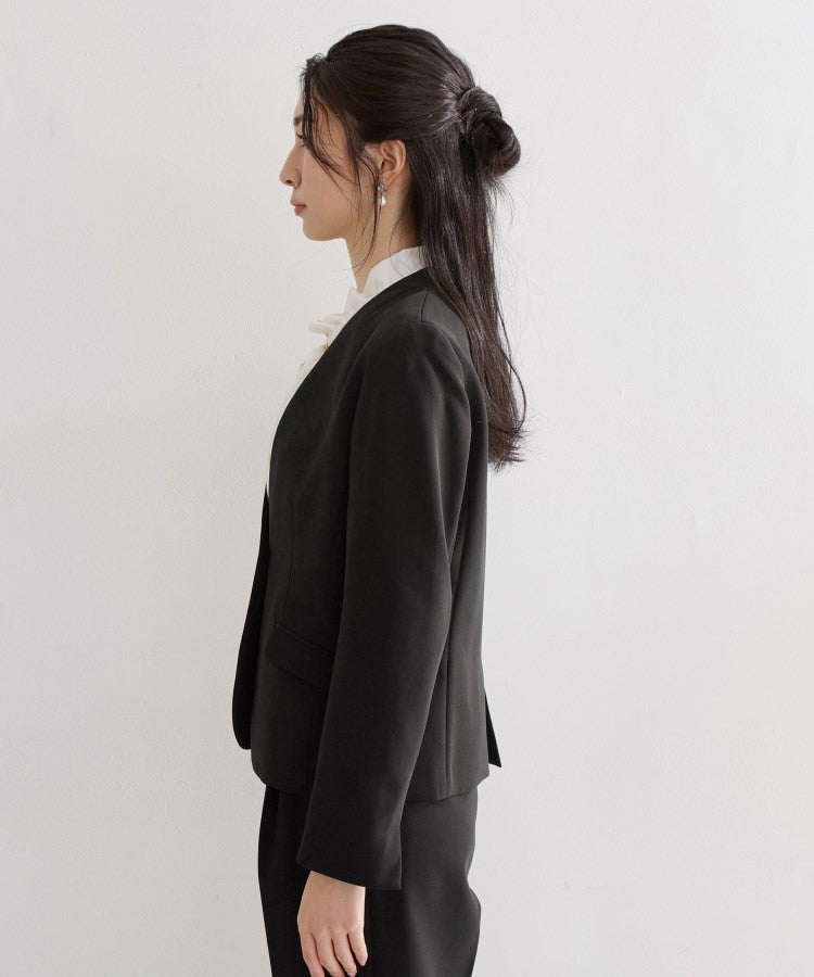 ザ ショップ ティーケー  (ウィメン) THE SHOP TK(Women) 【セットアップ可/洗濯機可/イージーケア/防汚加工】ダブルクロス ノーカラージャケット （ブラック(019)） ブラック(019)