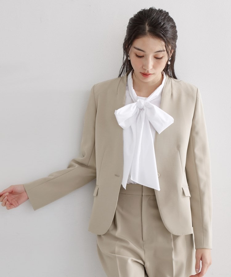 ザ ショップ ティーケー  (ウィメン) THE SHOP TK(Women) 【セットアップ可/洗濯機可/イージーケア/防汚加工】ダブルクロス ノーカラージャケット （ネイビー(094)） ネイビー(094)