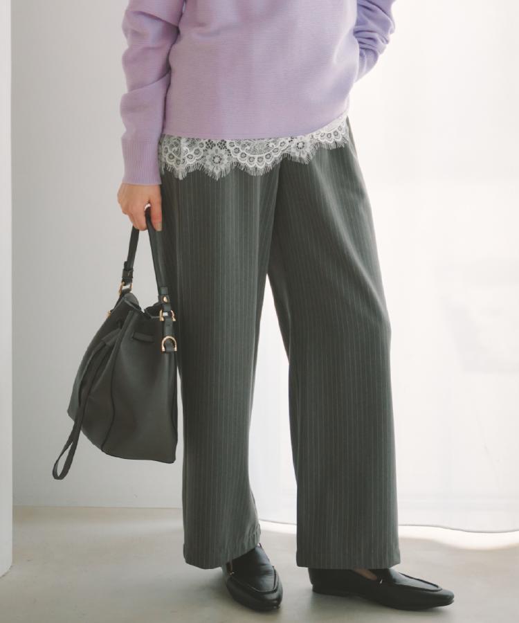 ザ ショップ ティーケー  (ウィメン) THE SHOP TK(Women) ストライプイージーワイドパンツ （ライトグレー(311)） ライトグレー(311)