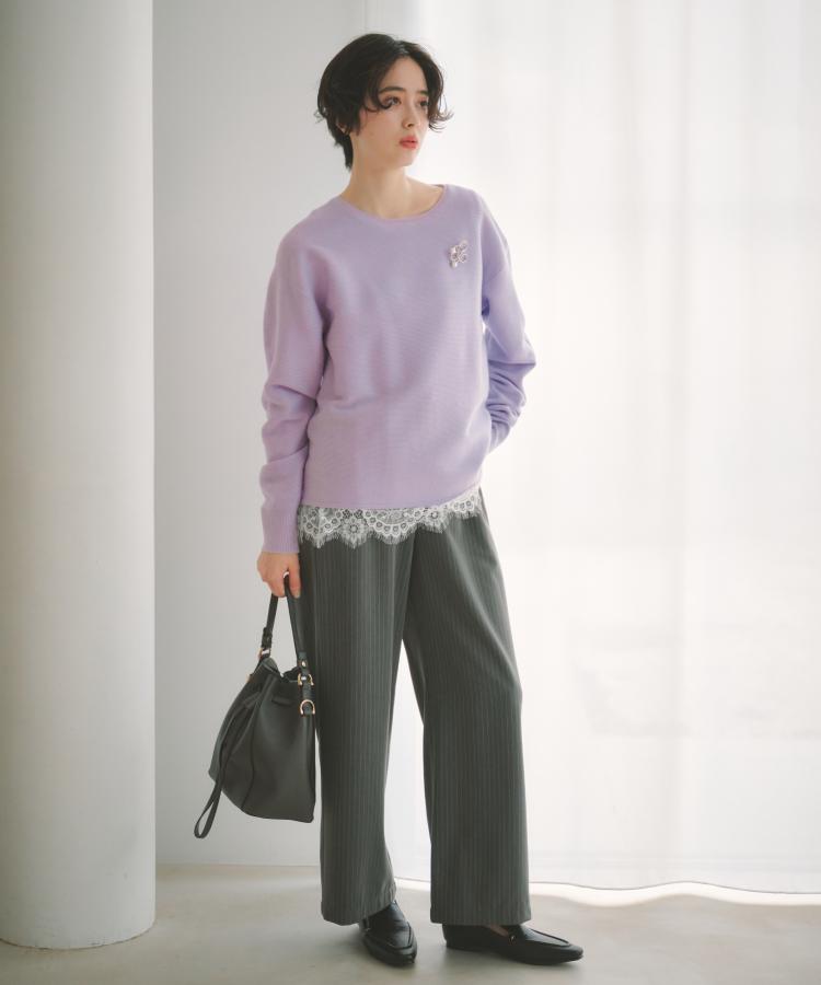 ザ ショップ ティーケー  (ウィメン) THE SHOP TK(Women) ストライプイージーワイドパンツ （ライトグレー(311)） ライトグレー(311)