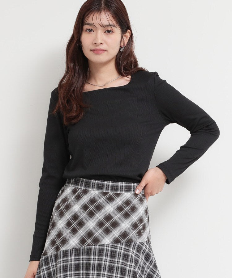 ザ ショップ ティーケー  (ウィメン) THE SHOP TK(Women) スクエアネックテレコトップス （ブラック(019)） ブラック(019)