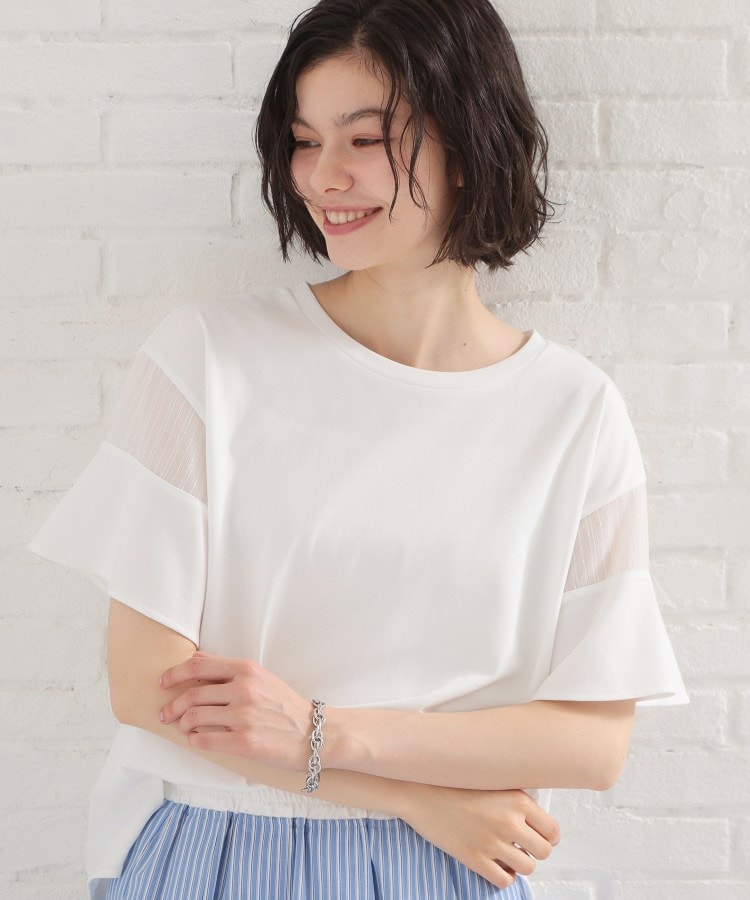 ザ ショップ ティーケー  (ウィメン) THE SHOP TK(Women) 【多機能】袖フレア挟み込みシアーTシャツ （オフホワイト(003)） オフホワイト(003)