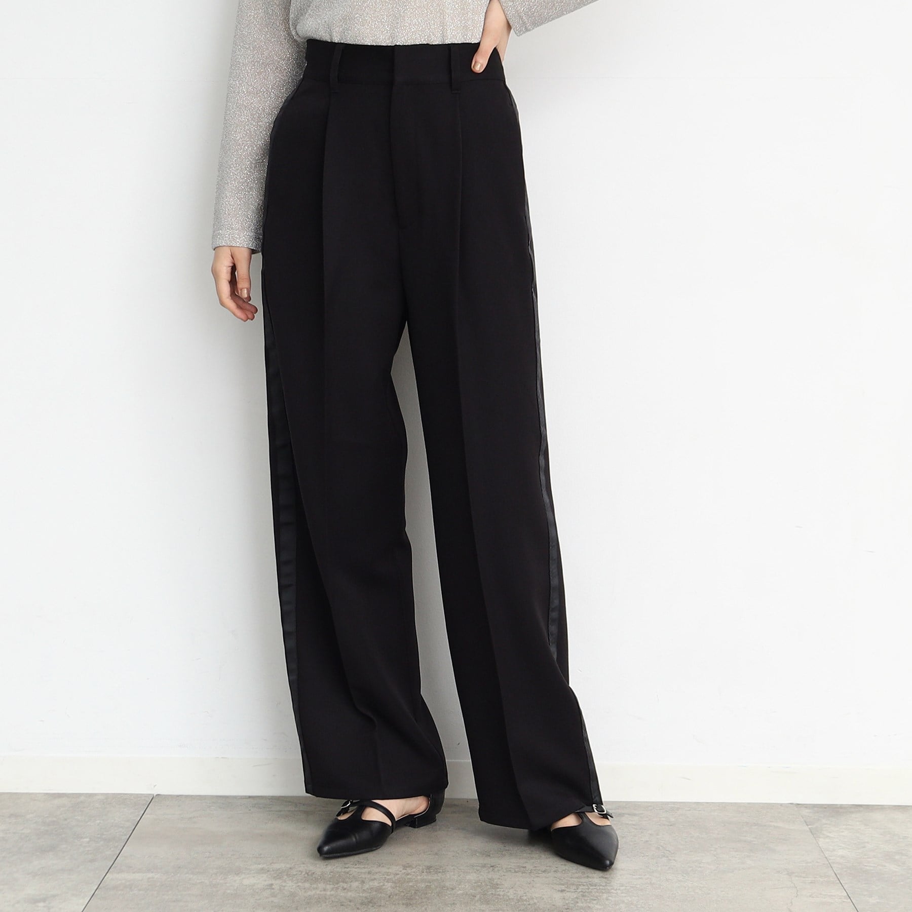 ザ ショップ ティーケー  (ウィメン) THE SHOP TK(Women) ラインワイドパンツ （ブラック(019)） ブラック(019)