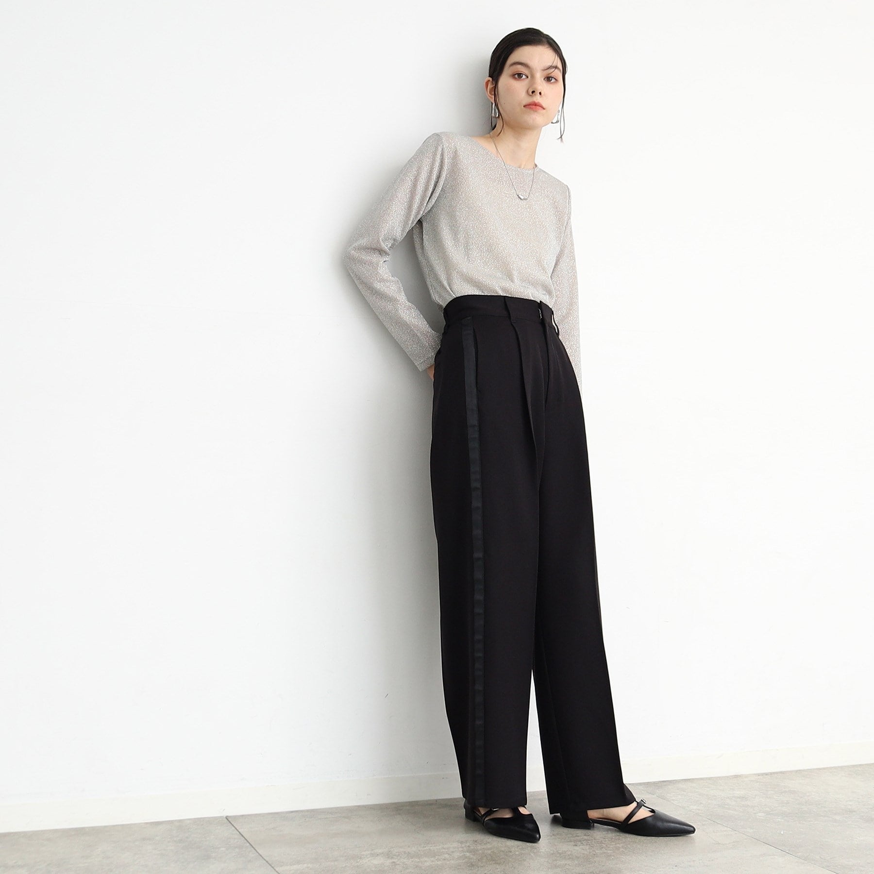 ザ ショップ ティーケー  (ウィメン) THE SHOP TK(Women) ラインワイドパンツ （ブラック(019)） ブラック(019)