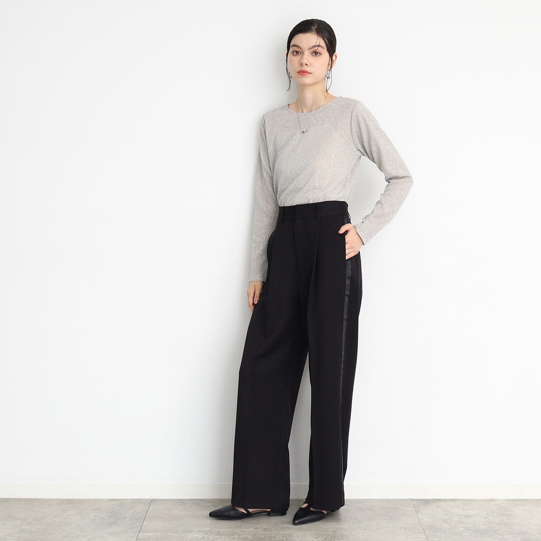 ザ ショップ ティーケー  (ウィメン) THE SHOP TK(Women) ラインワイドパンツ （ブラック(019)） ブラック(019)