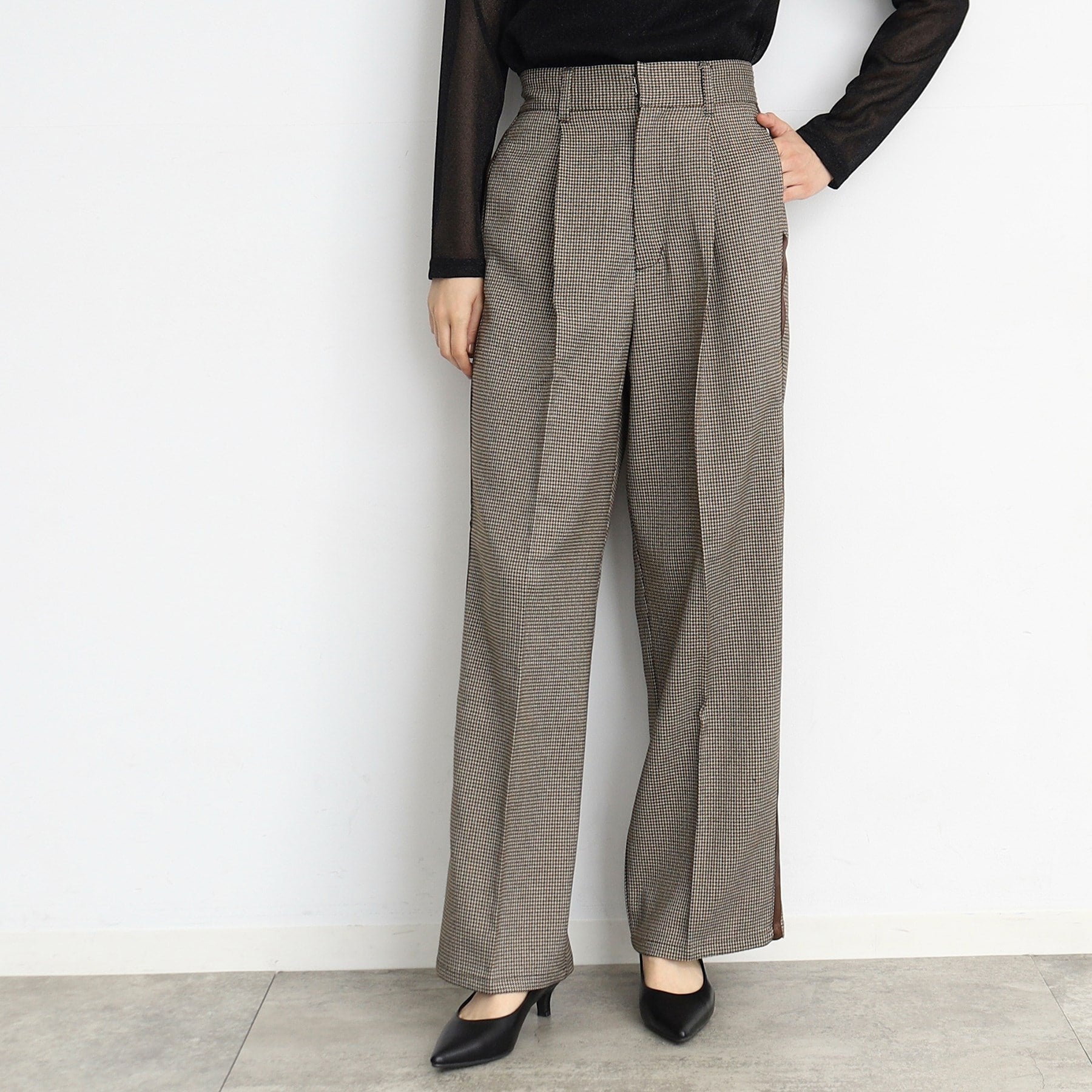 ザ ショップ ティーケー  (ウィメン) THE SHOP TK(Women) ラインワイドパンツ （ブラック(019)） ブラック(019)