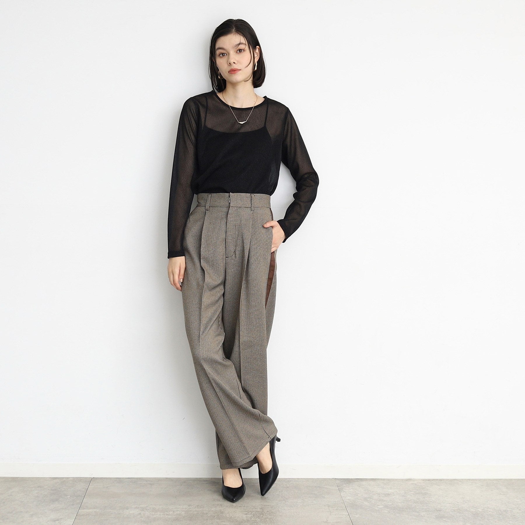 ザ ショップ ティーケー  (ウィメン) THE SHOP TK(Women) ラインワイドパンツ （ブラック(019)） ブラック(019)