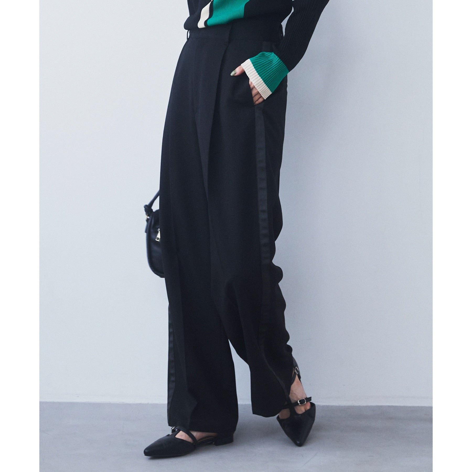 ザ ショップ ティーケー  (ウィメン) THE SHOP TK(Women) ラインワイドパンツ （ブラック(019)） ブラック(019)