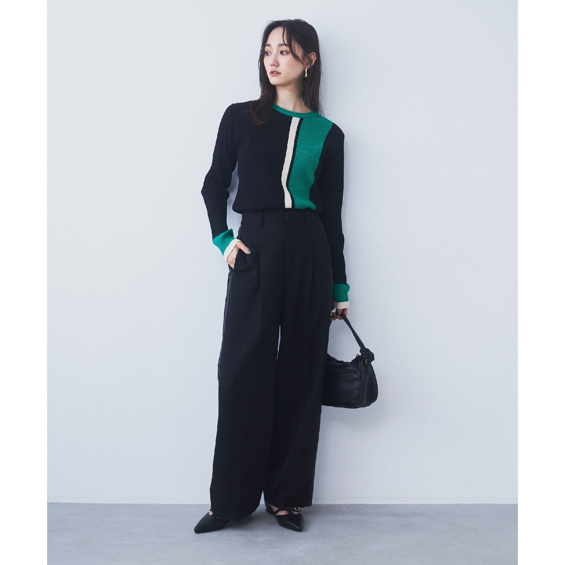 ザ ショップ ティーケー  (ウィメン) THE SHOP TK(Women) ラインワイドパンツ （ブラック(019)） ブラック(019)
