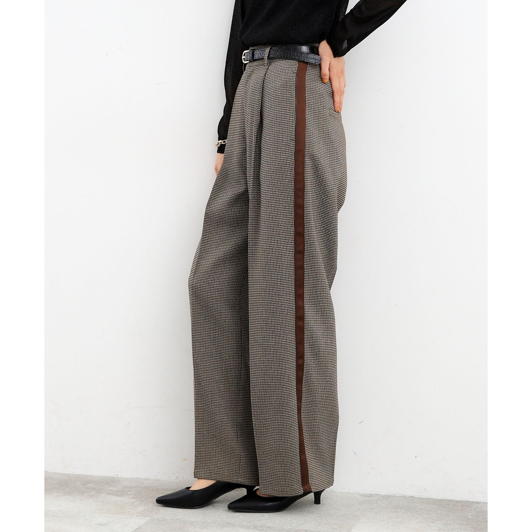 ザ ショップ ティーケー  (ウィメン) THE SHOP TK(Women) ラインワイドパンツ （ブラウン(243)） ブラウン(243)