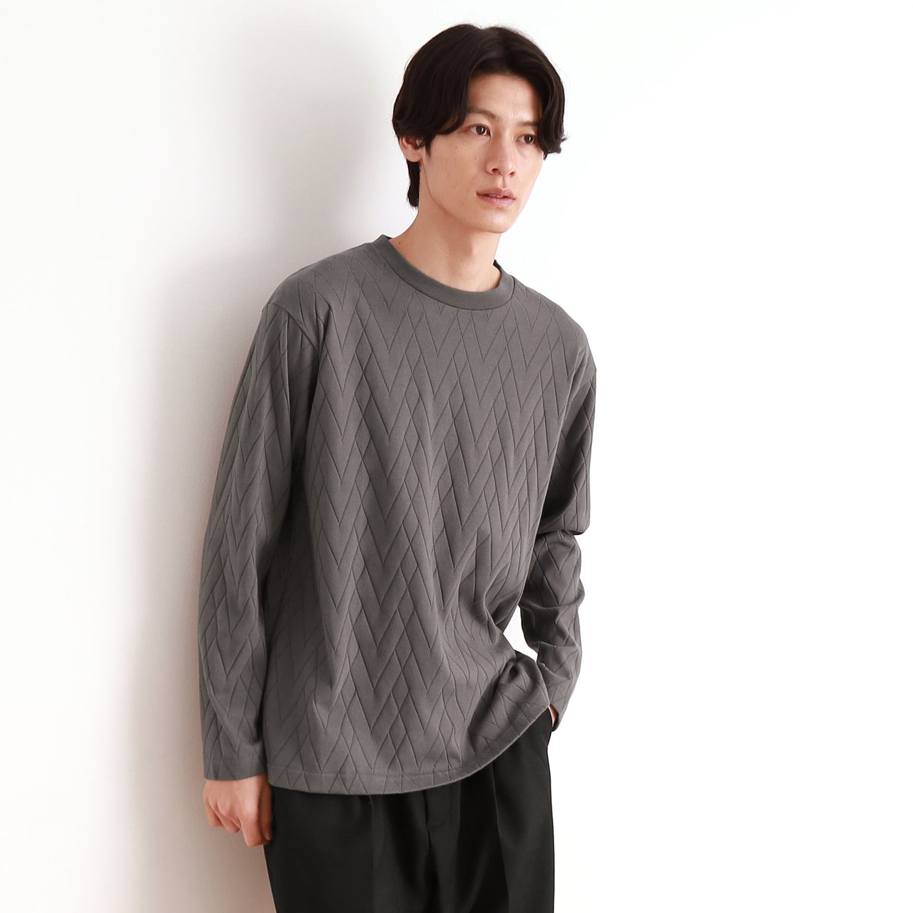 ザ ショップ ティーケー(メンズ) THE SHOP TK(Men) ジオメトリックリンクス長袖Tシャツ ON／OFF兼用 （オフホワイト(003)） オフホワイト(003)