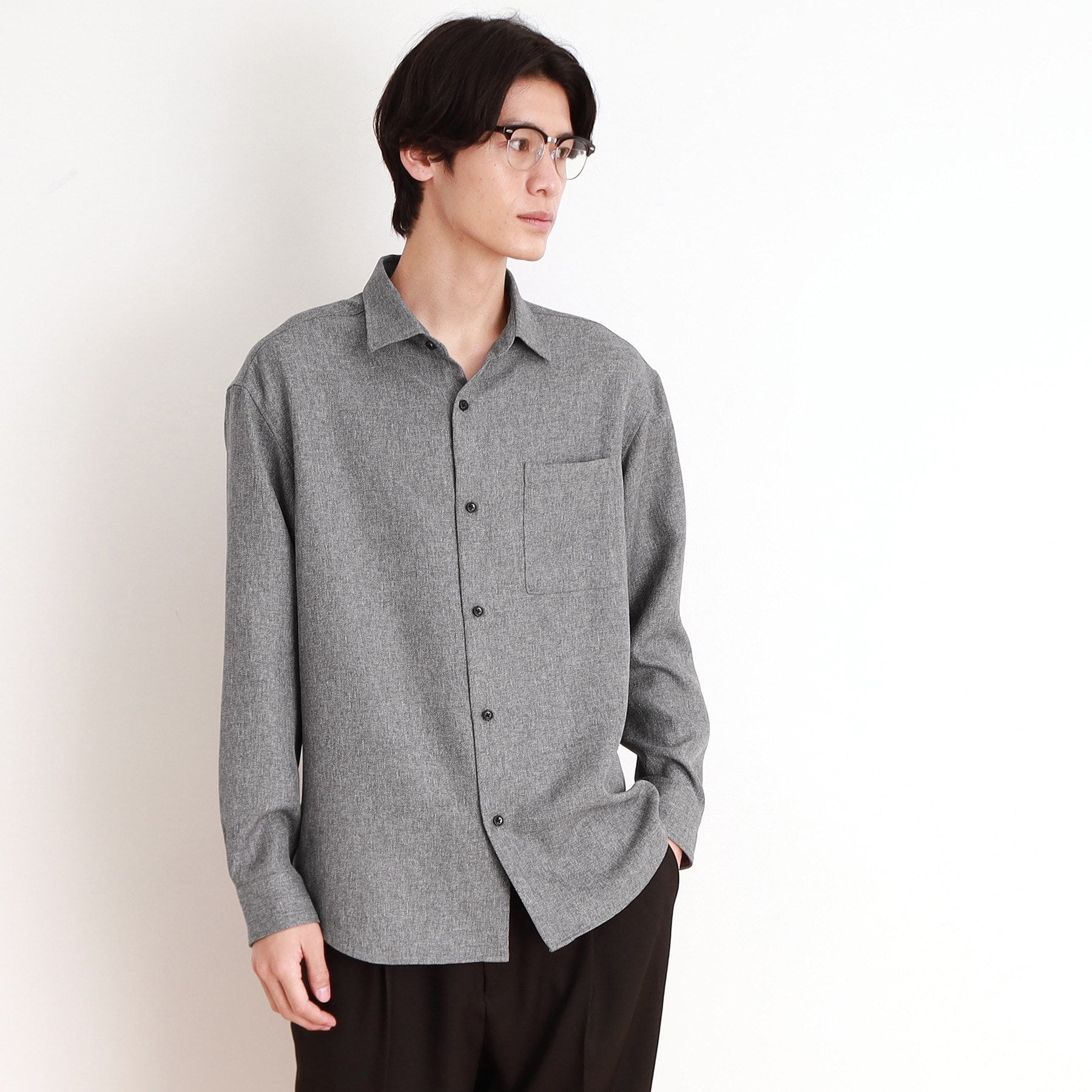 THE SHOP TK Wool-Like Herringbone Shirt Relaxed Silhouette