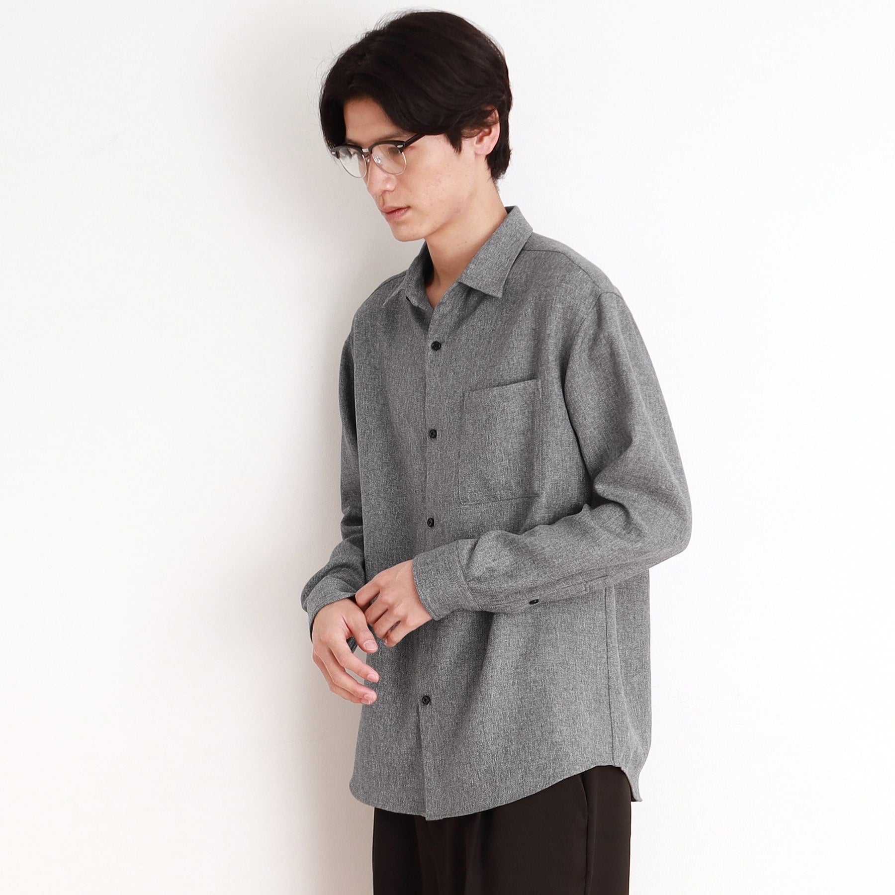 THE SHOP TK Wool-Like Herringbone Shirt Relaxed Silhouette