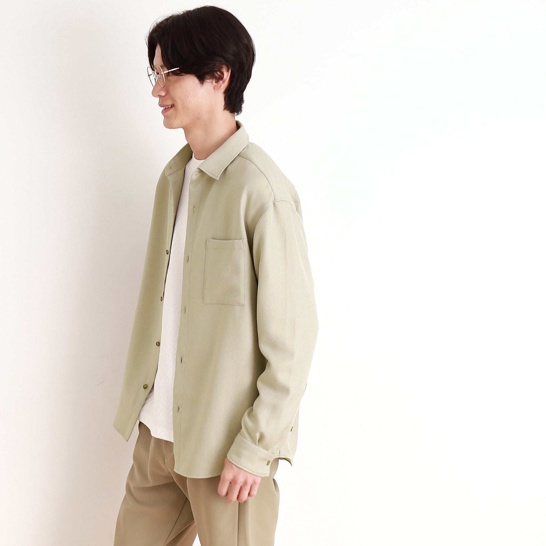 THE SHOP TK Wool-Like Herringbone Shirt Relaxed Silhouette