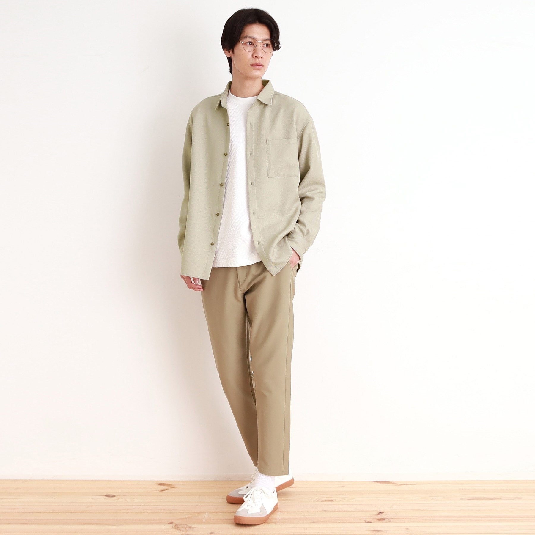 THE SHOP TK Wool-Like Herringbone Shirt Relaxed Silhouette