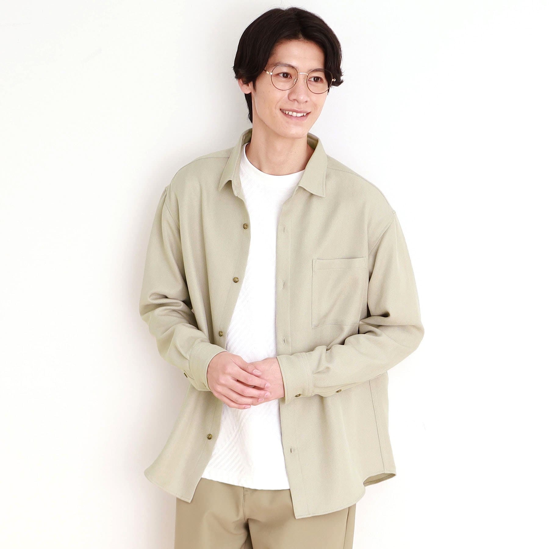 THE SHOP TK Wool-Like Herringbone Shirt Relaxed Silhouette