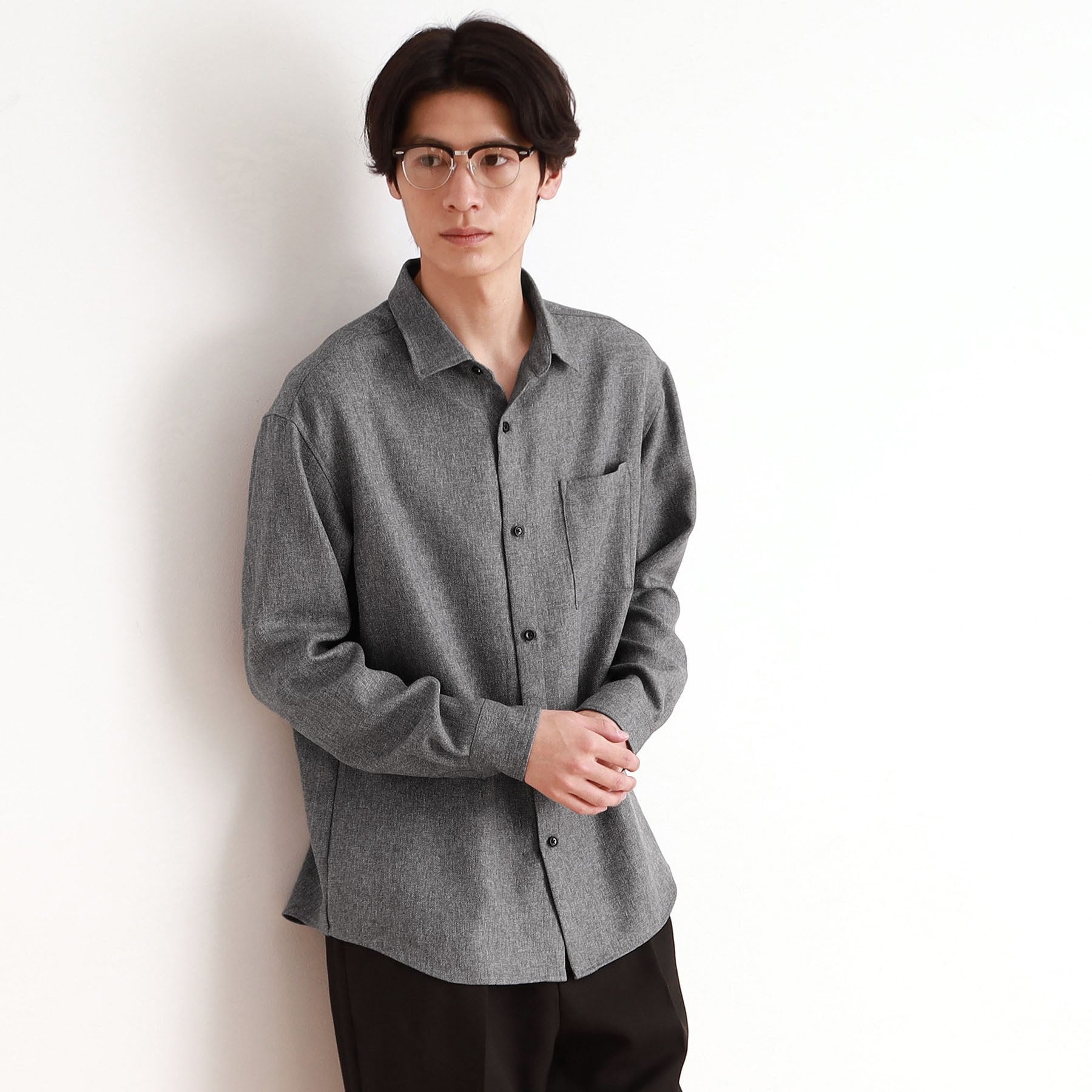 THE SHOP TK Wool-Like Herringbone Shirt Relaxed Silhouette