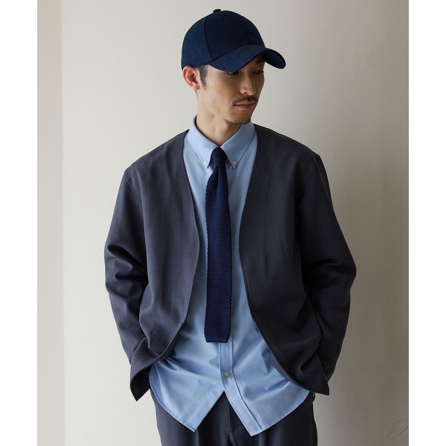 ザ ショップ ティーケー(メンズ) THE SHOP TK(Men) リサイクルシャークスキンノーカラーカーディガン セットアップ可 （ブルー(093)） ブルー(093)