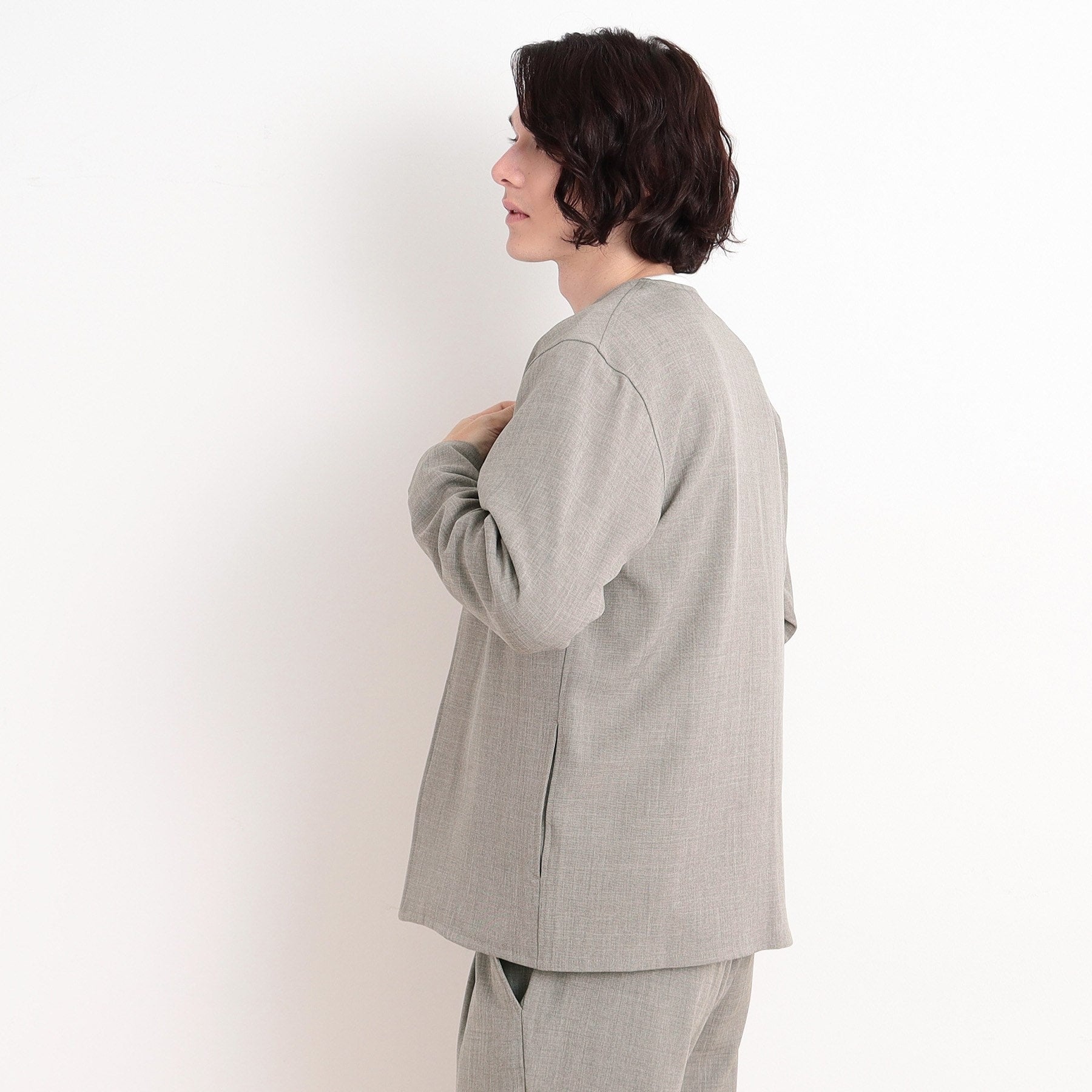 ザ ショップ ティーケー(メンズ) THE SHOP TK(Men) リサイクルシャークスキンノーカラーカーディガン セットアップ可 （ブルー(093)） ブルー(093)