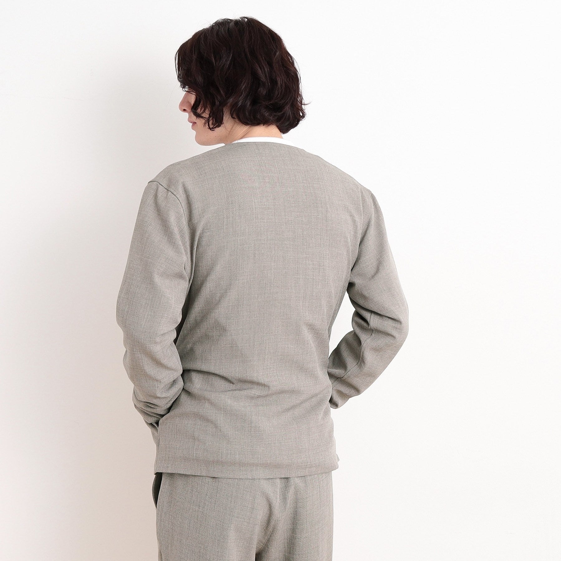 ザ ショップ ティーケー(メンズ) THE SHOP TK(Men) リサイクルシャークスキンノーカラーカーディガン セットアップ可 （ブルー(093)） ブルー(093)