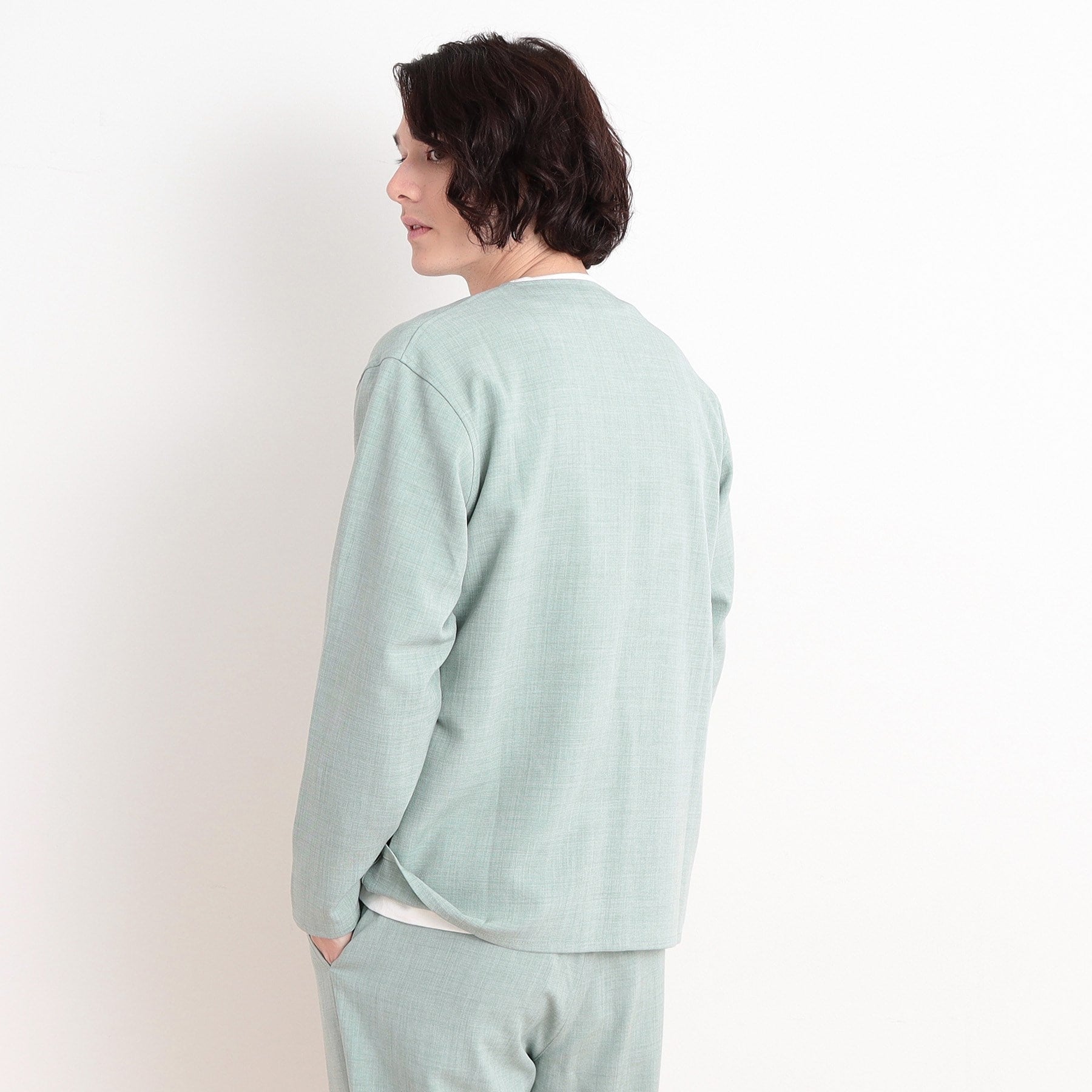 ザ ショップ ティーケー(メンズ) THE SHOP TK(Men) リサイクルシャークスキンノーカラーカーディガン セットアップ可 （ブルー(093)） ブルー(093)