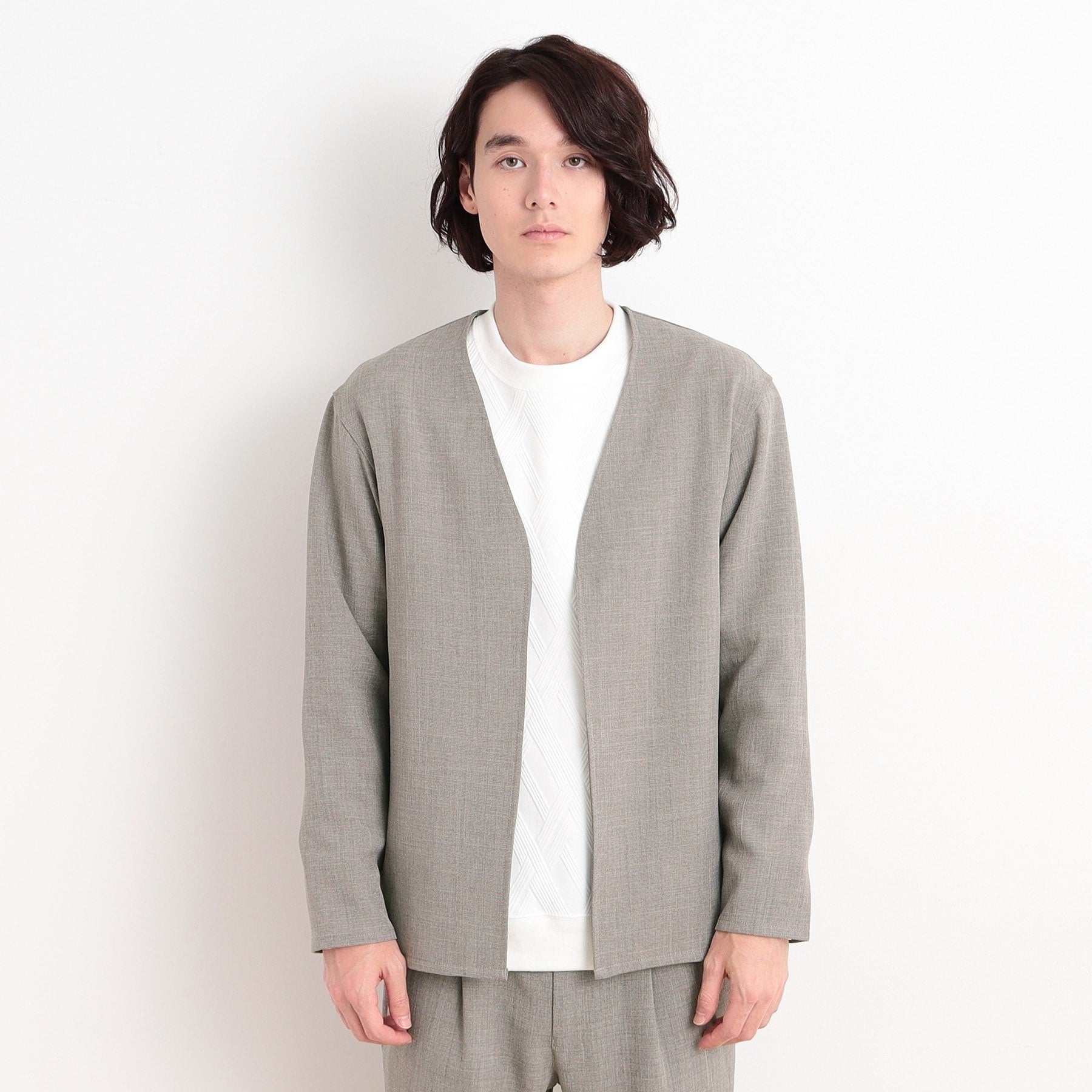 ザ ショップ ティーケー(メンズ) THE SHOP TK(Men) リサイクルシャークスキンノーカラーカーディガン セットアップ可 （ブルー(093)） ブルー(093)