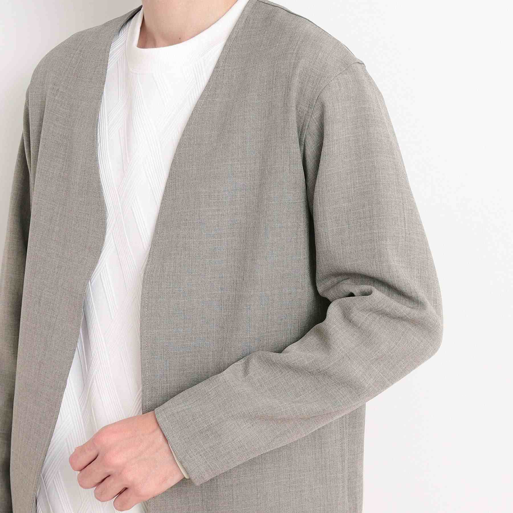 ザ ショップ ティーケー(メンズ) THE SHOP TK(Men) リサイクルシャークスキンノーカラーカーディガン セットアップ可 （ブルー(093)） ブルー(093)