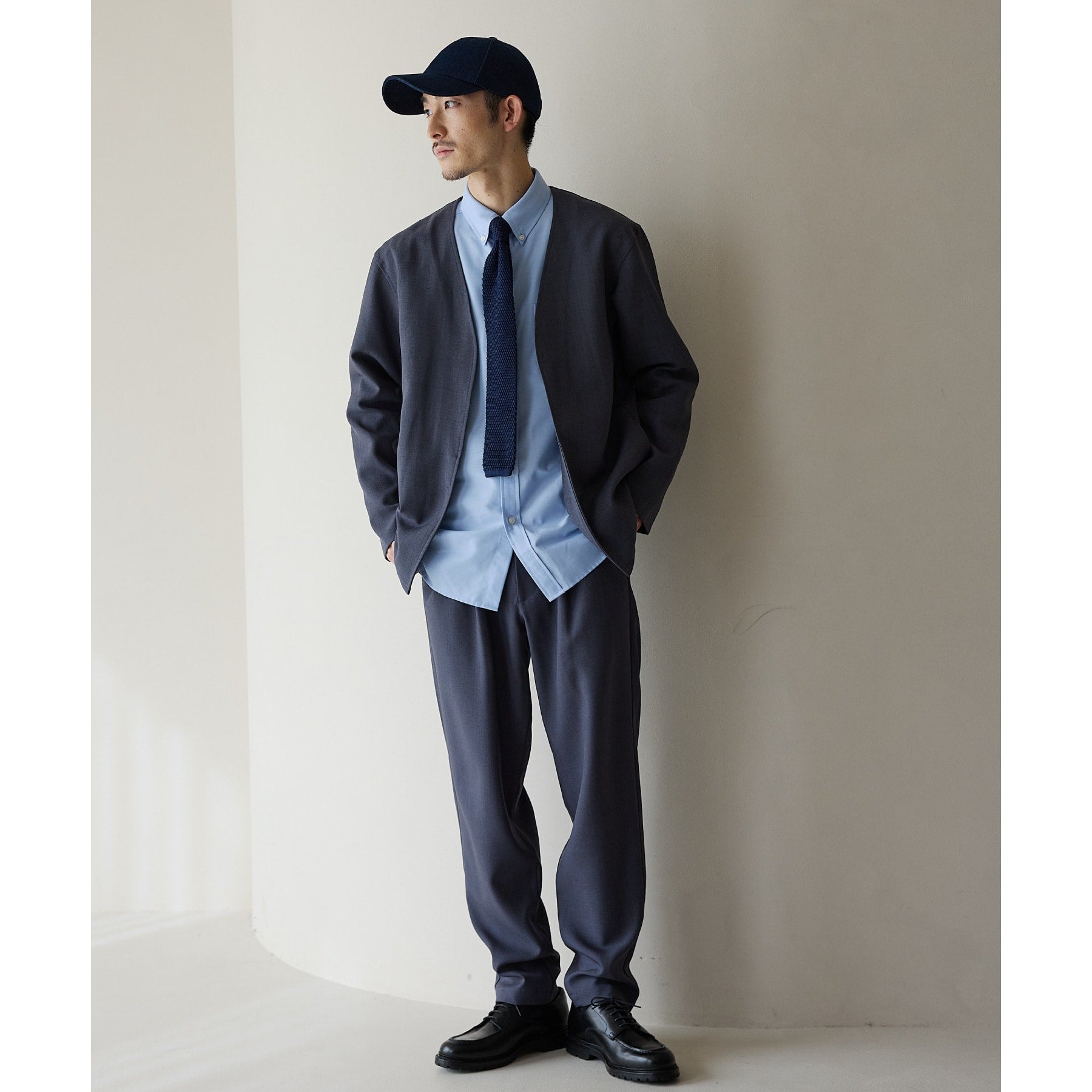 ザ ショップ ティーケー(メンズ) THE SHOP TK(Men) リサイクルシャークスキンノーカラーカーディガン セットアップ可 （ブルー(093)） ブルー(093)