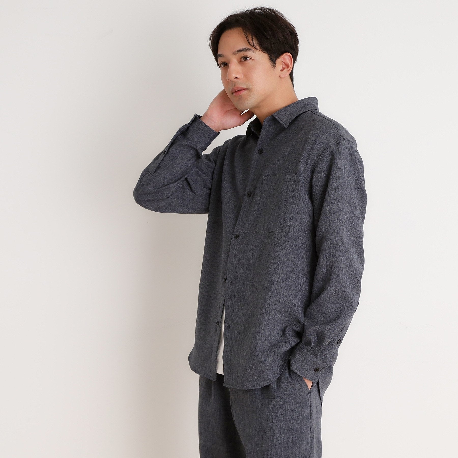 ザ ショップ ティーケー(メンズ) THE SHOP TK(Men) リネンライクレギュラーカラーシャツ セットアップ可 （ネイビー(094)） ネイビー(094)