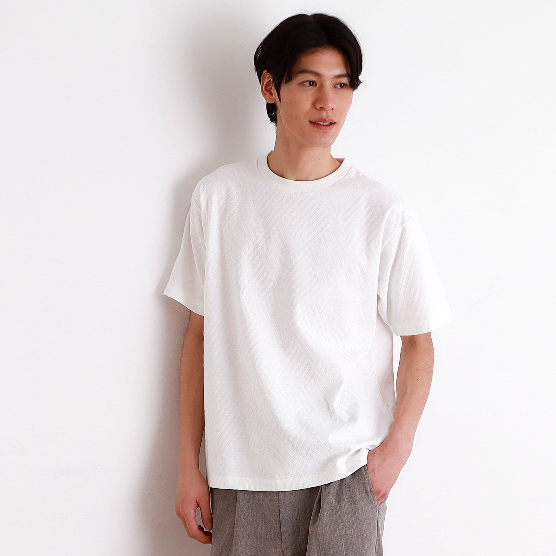 ザ ショップ ティーケー(メンズ) THE SHOP TK(Men) リンクスジャカード半袖Tシャツ （オフホワイト(003)） オフホワイト(003)