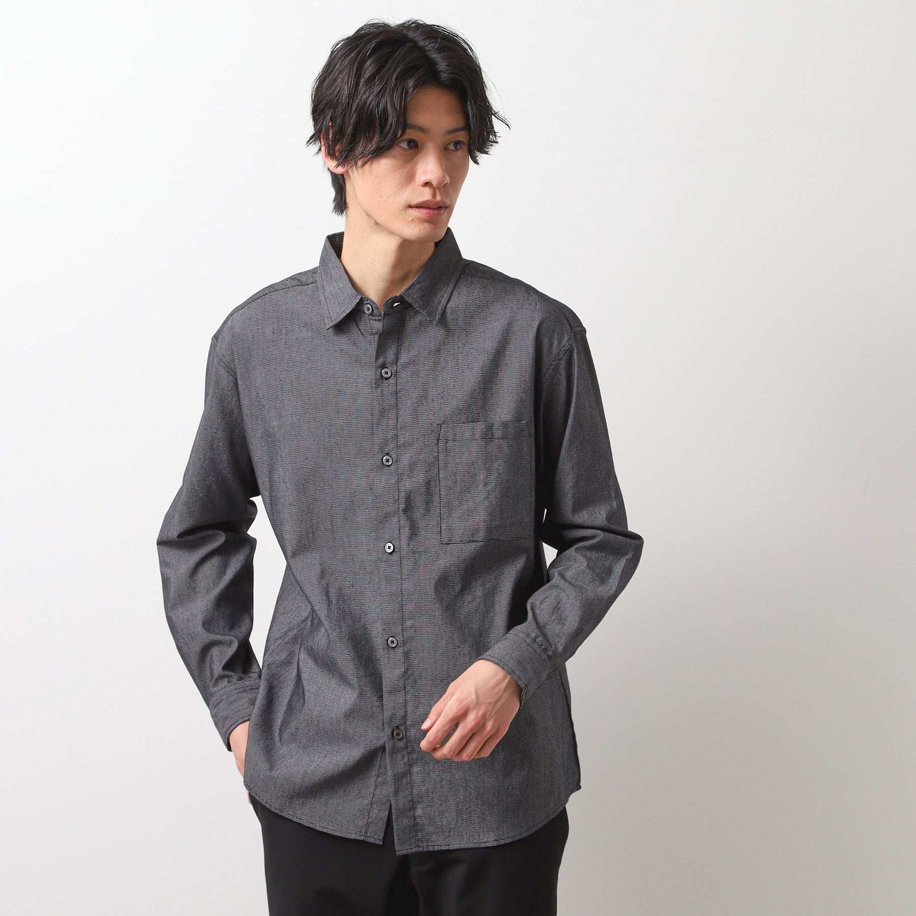 ザ ショップ ティーケー(メンズ) THE SHOP TK(Men) 綿麻ポリCOOLMAX（R）シャツLS （ブラック(019)） ブラック(019)