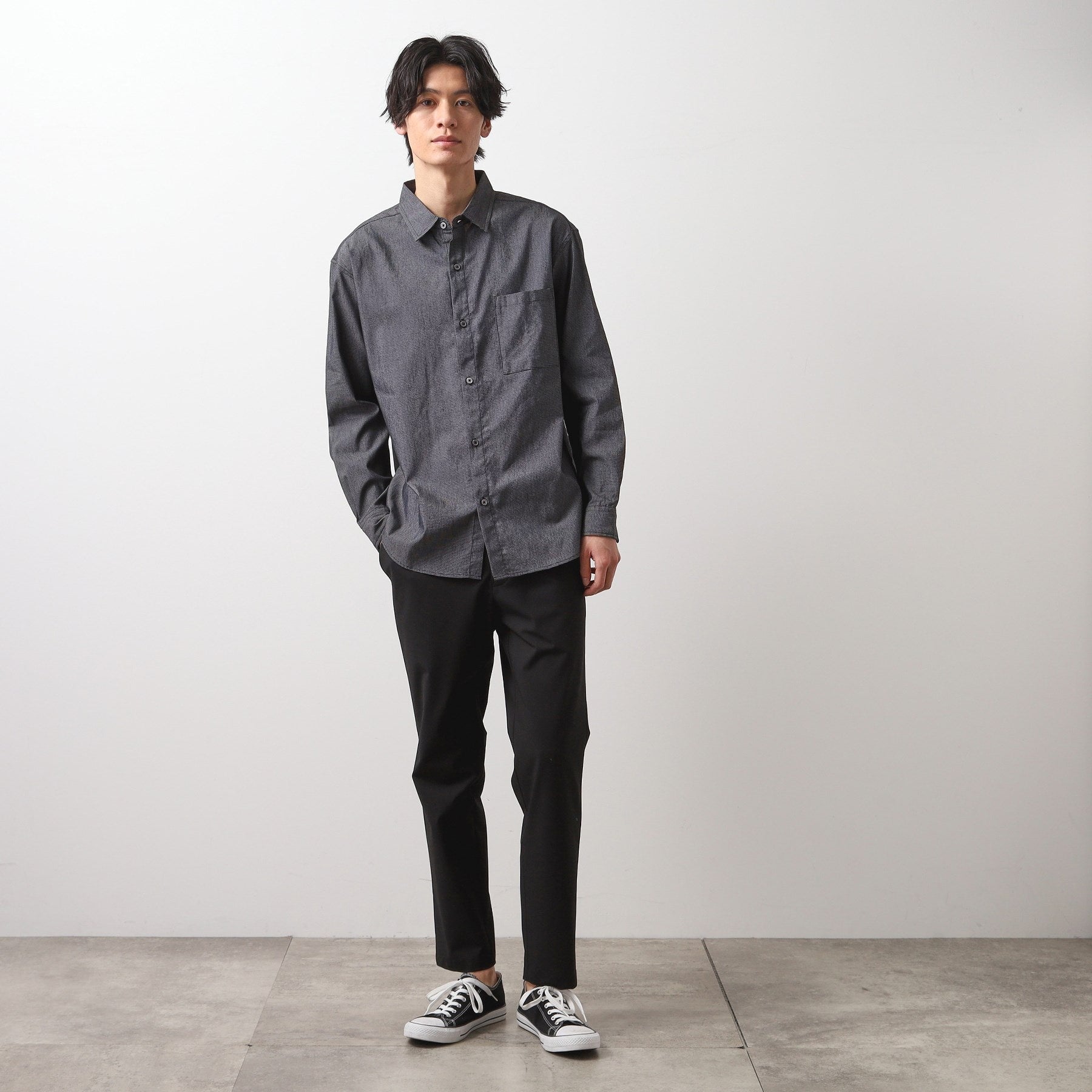 ザ ショップ ティーケー(メンズ) THE SHOP TK(Men) 綿麻ポリCOOLMAX（R）シャツLS （ブラック(019)） ブラック(019)