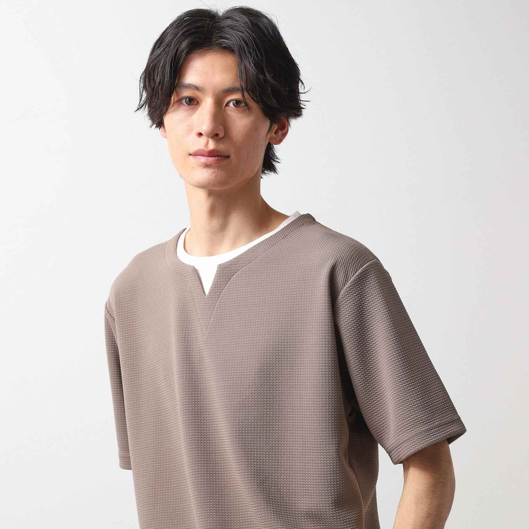 ザ ショップ ティーケー(メンズ) THE SHOP TK(Men) ミニフクレキーネックプルオーバー SS （ベージュ(052)） ベージュ(052)