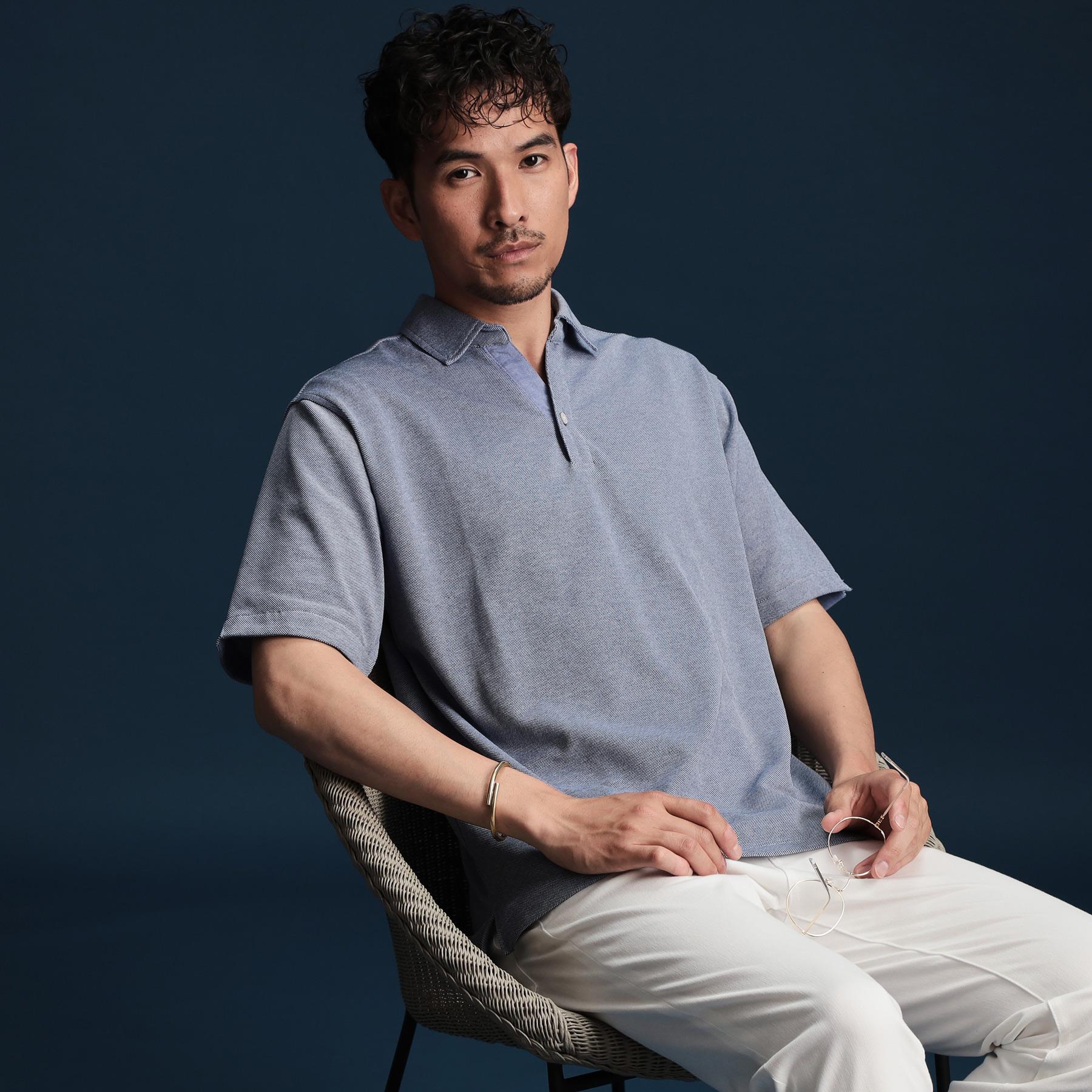 ザ ショップ ティーケー(メンズ) THE SHOP TK(Men) シャンブレーカノコスキッパーポロシャツ （ブルー(093)） ブルー(093)