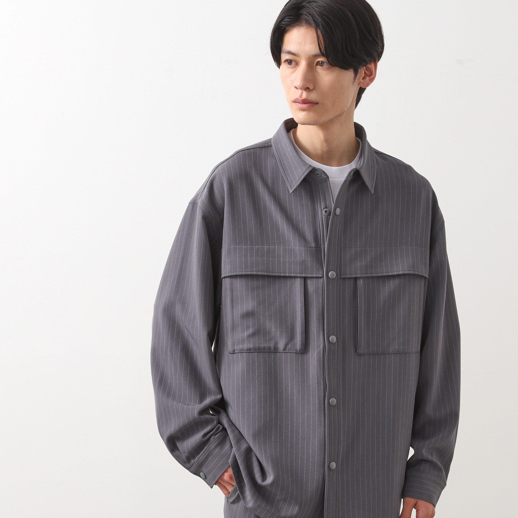 ザ ショップ ティーケー(メンズ) THE SHOP TK(Men) ダブルポケットシャツ【セットアップ可】 （グレー(312)） グレー(312)