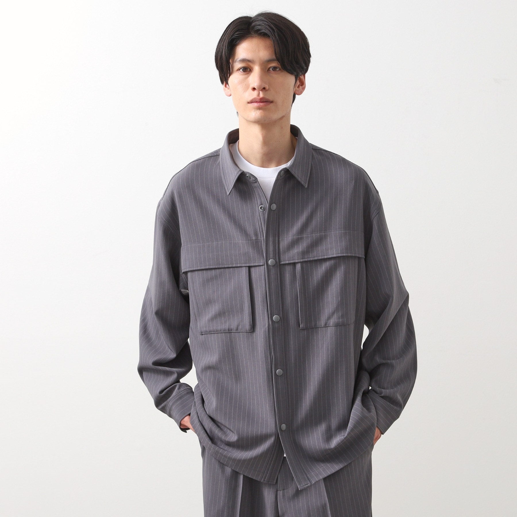 ザ ショップ ティーケー(メンズ) THE SHOP TK(Men) ダブルポケットシャツ【セットアップ可】 （グレー(312)） グレー(312)